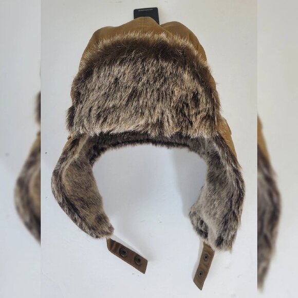 TRUE RELIGION FAUX FUR TRAPPER AVIATOR HAT STITCHED WITH PATCH ICONIC LOGO BROWN - Picture 5 of 6